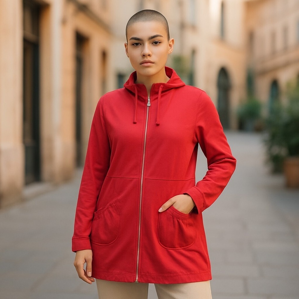 DG Simpli Zen Jacket Womens Small Red Stretch Long Sleeve Drawstring Full Zip